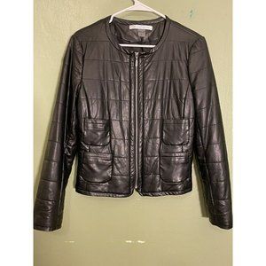 Peter NYGARD Wms Sz 8 Black Full Zip Faux Leather Quilted Jacket 4 Front Pockets